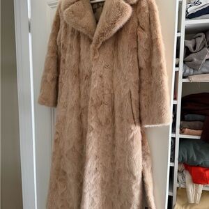 Luxury Women's Long  Fur Coat in Beige